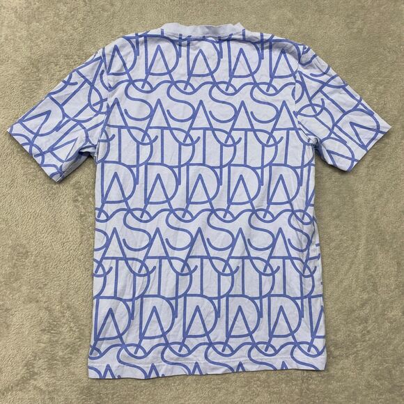 adidas Shirt Mens Small Blue All Over‎ Print Logo Crew Neck Tee Cotton - Picture 7 of 8
